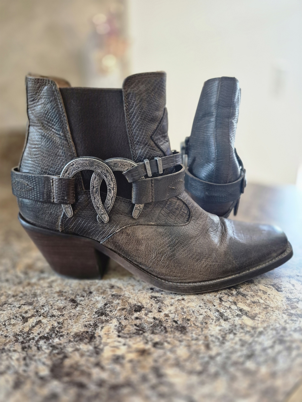 Free People Brown Distressed Leather Western Booties